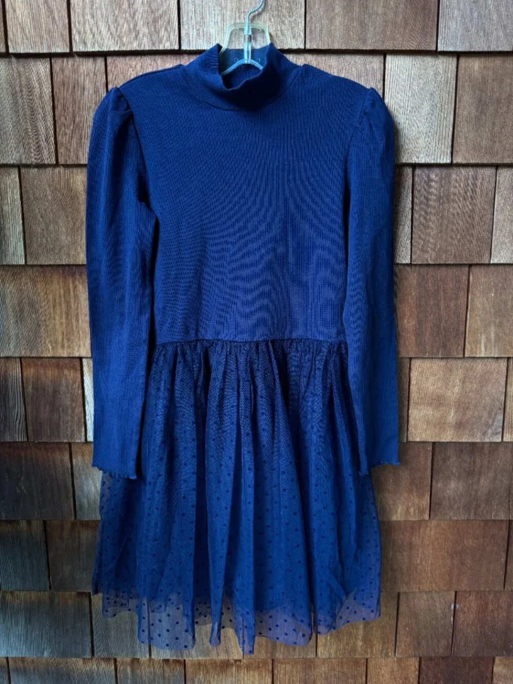 GAP Midnight Blue 2 in 1 Long Sleeve Mock Neck Knit & Tulle Dress in XX-Large